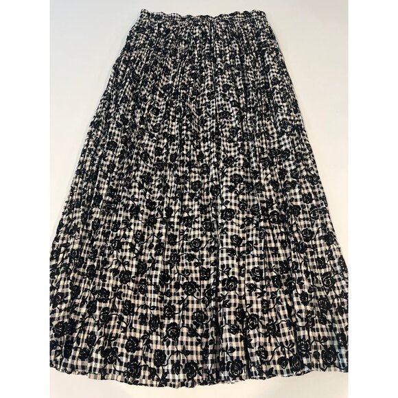 Coldwater Creek Black & White Floral Checkered Pleated Skirt - Picture 1 of 6